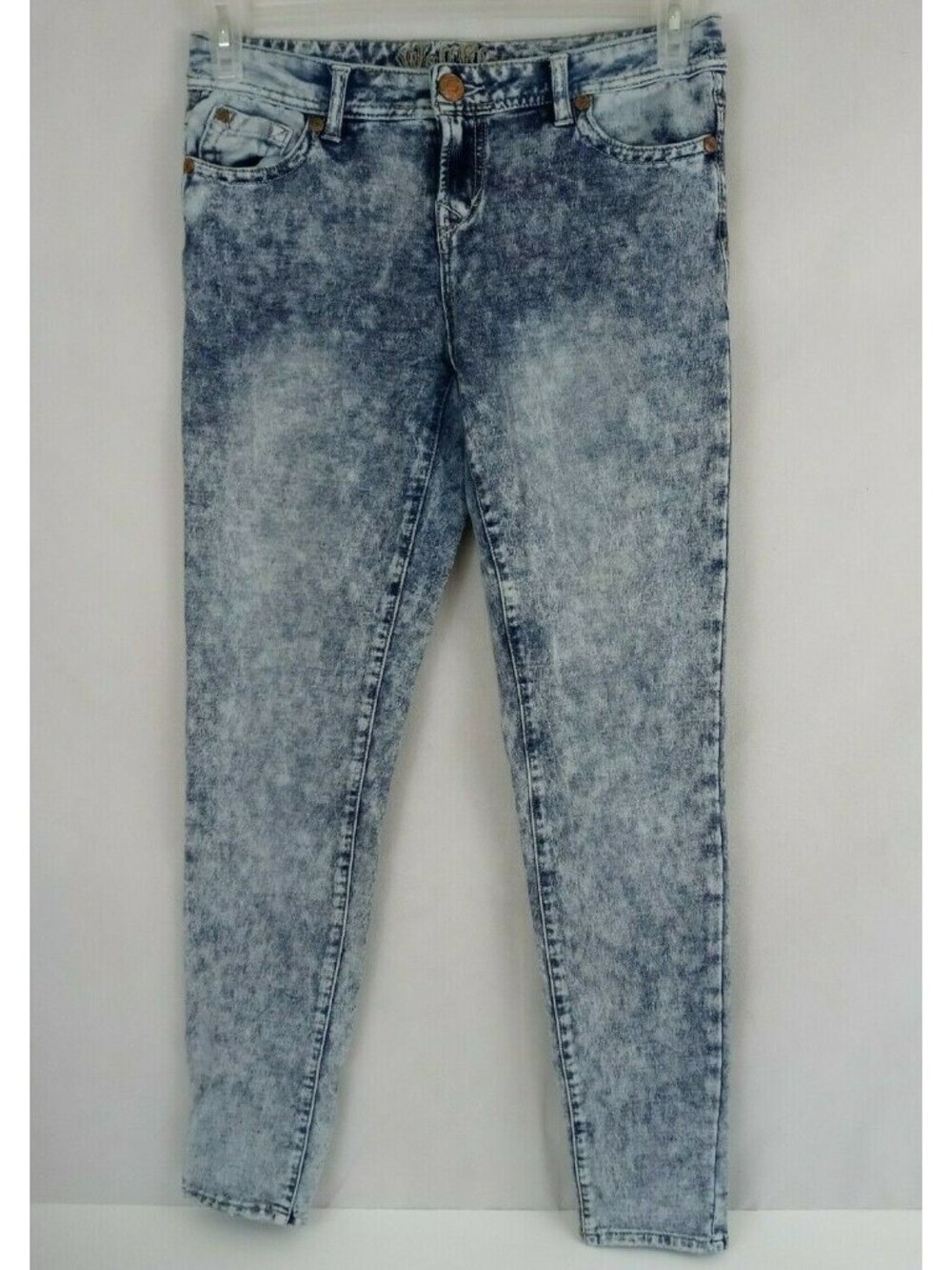 Wallflower Womens Blue White Washed Low Rise Straight Leg Jeans Size 7